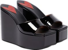 Wedge Mules, Platform Wedge, Black Patent Leather, Platform Wedges, Sleek Design, Calf Leather, Patent Leather, Open Toe, Dust Bag