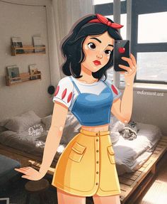 Kiev-based illustrator Daria Artemieva reimagines Disney princesses as if they’re modern millennials. Each present-day princess wears contemporary outfits that pay homage to their signature style. The artist has even given some iconic Disney couples modern makeovers! Fairytale Characters, Disney Mignon, Princesas Disney Anime, Disney Princess Fashion, Wallpaper Disney, Princess Wallpaper