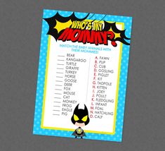 a batman baby shower game with the words who's that mommy?