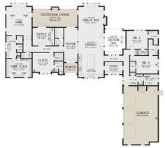 the first floor plan for this house shows the living area and dining room, as well as