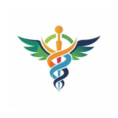 the cadus symbol with wings and a rod is shown in this logo for medical services