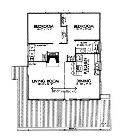 the floor plan for a two bedroom, one bathroom apartment with an attached living area