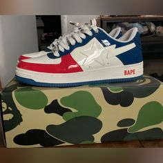 A Bathing Ape Size 12 Men’s France Color Way Worn Once. Bape Shoes, France Colors, 12th Man, Bathing Ape, A Bathing Ape, Mens Shoes Sneakers, Men's Shoes, Color White, Size 12