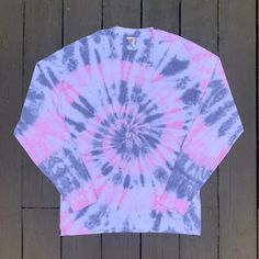 Tie-dye long sleeve shirt  Adult/unisex size L Charcoal grey and petal pink spiral tie-dye design Casual Hand Dyed Long Sleeve Tops, Casual Long Sleeve Hand Dyed Tops, Hand Dyed Long Sleeve Tops For Spring, Spring Hand Dyed Long Sleeve Tops, Spring Long Sleeve Hand Dyed Tops, Grey Dye, Tie Dye Sweatpants, Spiral Tie Dye, Tie Dye Long Sleeve