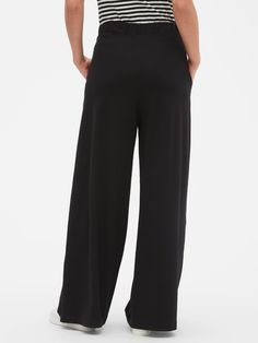 Ponte Wide-Leg Pant | Banana Republic Factory Casual Straight Leg Bottoms For Travel, Versatile Travel Pants With Hip Pockets, Casual Wide-leg Bottoms For Travel, Casual Wide Leg Bottoms For Travel, Versatile Travel Pants With Pockets, Casual Wide Leg Travel Pants, Casual Stretch Pants For Travel, Versatile Solid Bottoms For Travel, Versatile Solid Color Bottoms For Travel