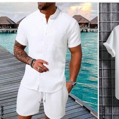 Button Down Shirt And Shorts Set Perfect For Vacation, The Beach/Board Walk Or Just Looking Good On A Nice Day Casual Short Tops With Buttons, Casual Tops With Buttons Short, Button Down Shirt And Shorts, Board Walk, White Button Up Shirt, Shirt And Shorts Set, Shirt And Shorts, White Button Up, Nice Day