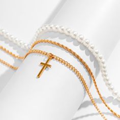 Product Details: Color: Gold 03762 Pendant: Alloy Material: Synthetic Pearls Circumference: 41cm (inclusive)-50cm (inclusive) Pearl Cross Necklace, Men Pendant, Lock Necklace, Style Hip Hop, Gold Cross Necklace, Bear Necklace, Royal Jewelry, Mens Pendant, Men's Necklace