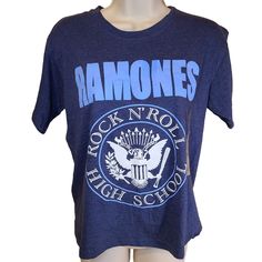 Ramones Womens Crew Neck Graphic T Shirt Size S Blue "Rock And Roll High School" Features: Crew Neck Graphic "Ramones Rock And Roll High School" Short Sleeve Soft 100% Cotton Fabric Heather Blue Size: Womens S Measurements: Chest (Pit To Pit): 18 In Length: 22 In Sleeve: 6.5 In Condition: New Without Tags. New, Unused Item With No Original Tags. Fast, Reliable Shipping. We Want You To Receive Your Purchase As Quickly And Hassle-Free As Possible. Blue Crew Neck Shirt With Band Merch, Blue Band Merch Shirt With Screen Print, Rock And Roll High School, Concept Inspiration, Photo Concept, School Shorts, Blue Rock, Ramones, Blues Rock