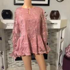 Never Worn Blouse With Tag Still Attached. (12)M Lace Blouse, Embroidered Lace, Top Blouse, Blouses, Womens Tops, Lace, Pink, Women Shopping, Color