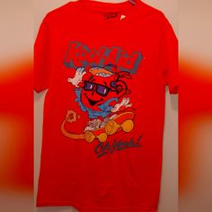 Kool-Aid "Oh Yeah" Tee Shirt Small Casual Shirt With Front Print, Casual Cotton Shirt With Front Print, Casual Short Sleeve Shirt With Front Print, Casual Pre-shrunk Shirt For Fan Merchandise, Casual Pre-shrunk Shirt For Fans, Casual Graphic Print Shirt, Casual Red T-shirt With Funny Print, Red Casual Top With Funny Print, Casual Red Top With Funny Print