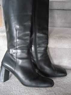 "Fashion tall boots from Italy Soft black Italian leather Via Spiga designer style Ladies 6 M Made in Italy Soft classic dressy garment leather Black fitted style. Full inside zipper, leather and elastic vents at top. Soft garment leather lined Boots are approx 17\" tall 2 3/4\" fashion heel Designer Italian boots are in great vintage condition. Lots of stylish comfort. Boots are stored in my smoke free, pet free home Please read shop and shipping policies." Wide Calf Mid-calf Boots For Formal Occasions, Formal Wide Calf Mid-calf Heeled Boots, Fitted Mid-calf Boots For Formal Occasions, Formal Mid-calf Boots For Fall, Formal Mid-calf Boots, Formal Snug-fit Mid-calf Boots, Formal Fitted Mid-calf Boots, Formal Knee-length Boots For Fall, Mid-calf Heeled Boots For Formal Winter Events