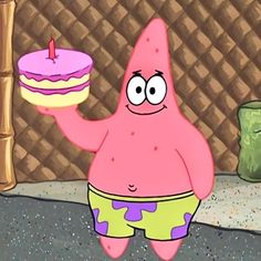 a cartoon character holding a birthday cake