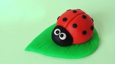 a cake shaped like a ladybug sitting on top of a green leaf