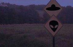 an alien crossing sign in the middle of a field