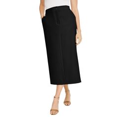 Our new slimming suiting collection features improved 2-way stretch that holds it shape and moves with you as you move through your busy day. Hidden tummy control panels offer a slimming fit. Back elastic insets; front slash pockets; button-zip closure. Back vent. Work Skirt Outfit, Midi Skirt Black, Work Skirts, Tunic Tank Tops, Busy Day, Swimsuits For All, Ladies Of London, Plus Size Skirts, Bottom Clothes