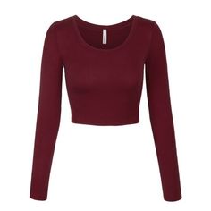 KOGMO Womens Long Sleeve Crop Top Solid Round Neck T Shirt 95% Rayon 5% SpandexFitted light weight Top Great for layeringMade in California - USA Color: Red. Gender: female. Age Group: adult. Burgundy Shirt, Red Long Sleeve Tops, Red Long Sleeve Shirt, Maroon Shirts, Looks Party, Crop Top Outfits, Top Round, Red Shirt, Long Sleeve Crop