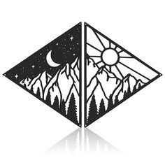 two triangles with mountains and trees on them