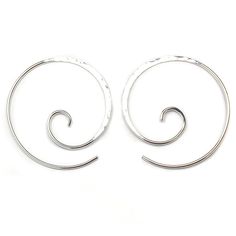 * Sterling Silver spiral earrings. * Made with 19ga (.9mm). Comes as a pair. * 28mm diameter. * Hand hammered texture. * Our jewelry is packaged in a cute pillow box or envelope. You can also request a personal message which we hand write onto a gift tag. We try to package responsibly in an effort not to waste. Often more than one item will be placed in the same box. Please specify if you would like your items individually boxed. OUR COMMITMENT: * Thank you for letting us be a part of your style Modern Spiral Hoop Earrings (single), Modern Spiral Hoop Earrings, Spiral Nickel-free Hoop Earrings For Everyday, Silver Spiral Hoop Earrings For Everyday, Everyday Spiral Silver Hoop Earrings, Everyday Silver Spiral Hoop Earrings, Minimalist Spiral Hoop Earrings For Pierced Ears, Minimalist Spiral Hoop Earrings, Spiral Hypoallergenic Hoop Earrings