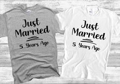 two shirts that say just married and 50 years ago