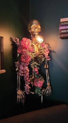 there is a skeleton with flowers on it