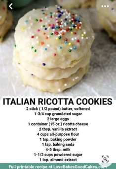 the recipe for italian ricotta cookies is shown