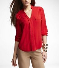 red top Mars Red, Red Blouse, Style Crush, Easy Breezy, Pocket Shirt, Red Outfit, Suits Coats, Red Blouses, Crop Tshirt