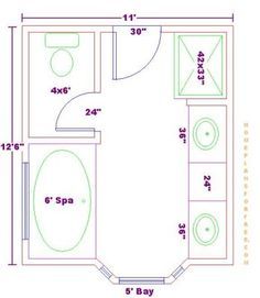 a bathroom floor plan with the measurements