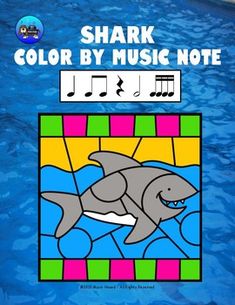 an image of a dolphin in the water with music notes on it's side