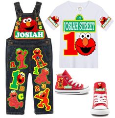 children's clothing and shoes with sesame characters on them