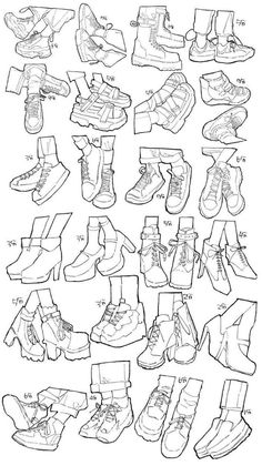 an image of shoes that are drawn in black and white