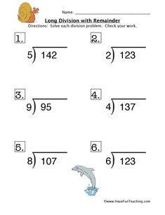 the worksheet for division with remainders is shown in this image, which includes two