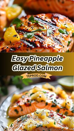 grilled salmon with pineapple glaze on the side