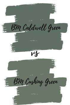 three different shades of green paint with the words bm caddull green and bm