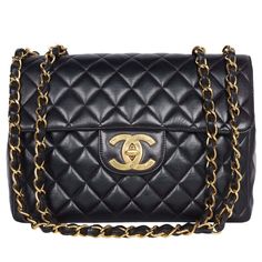 CHANEL CHANEL Quilted Jumbo Classic Flap Bag Black Leather Cross Body Bag Timeless/Classique with Zipper Details Department Women Exterior Color Black Accent Zipper Exterior Material Leather Style Cross Body Bag Bag Depth 14 in Bag Height 9.5 in Bag Width 4 in Closure Zip Features Pockets Lining Material leather Product Line Timeless/Classique Model Timeless/Classique SKU 003471 Condition The exterior has marks in the leather, scuff marks, corner rub, normal leather aging, the hardware is bright 2023 Handbags, Chanel Lover, Evening Accessories, Classic Flap Bag, Black Leather Crossbody Bag, Double Chain, 24kt Gold, Gorgeous Bags, Black Quilt