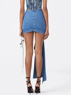 Denim Flower Skirt - Unlimited Style: Iconic Denim Flower Skirts" Short Pollera, Denim Flowers, Skirt High Waist, Flower Skirt, Empire Dress, Blue Denim Shorts, Denim Short, Summer Fabrics, Blue Skirt