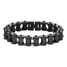 "Add a unique accessory to any outfit with this men's LYNX bicycle chain bracelet. Add a unique accessory to any outfit with this men's LYNX bicycle chain bracelet. Length: 8.5 in. Metal: stainless steel Plating: ion plated Finish: polished Packaging: boxed Size: 8.5"". Color: Black. Gender: male. Age Group: adult." Black Chain Link Bracelet, Black Link Jubilee Bracelet, Black Chain Link Jewelry For Streetwear, Black Link Jewelry For Streetwear, Black Biker Style Bracelets For Biker Events, Steel Bicycle, Bicycle Chain, Lynx, Accessories Unique