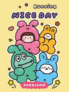 three cartoon characters with the words nice day