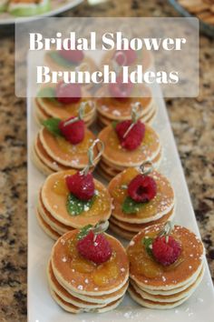 bridal shower brunch ideas with raspberries and pancakes on a plate