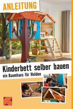 an advertisement for a children's play house made out of wood