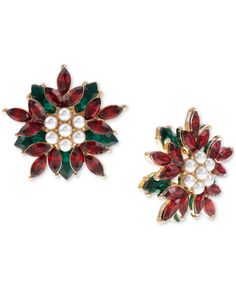 in stock Poinsettia Earrings, Button Earrings, Charter Club, Mixed Metals, Poinsettia, Stone Color, Floral Rings, Jewelry Watches, Gold Tones