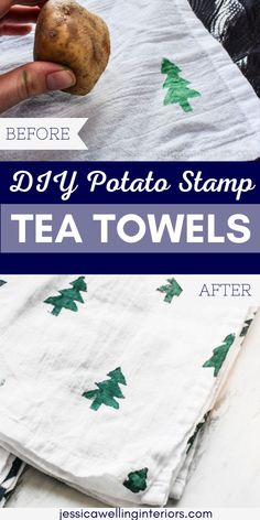 the diy potato stamp tea towels are so easy to make