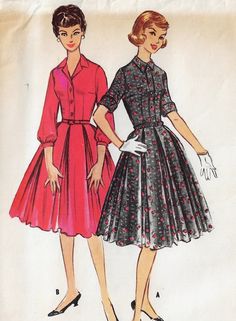 two women's dresses, one in red and the other in black with flowers on them