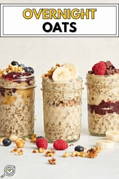 overnight oats in jars with fruit and nuts