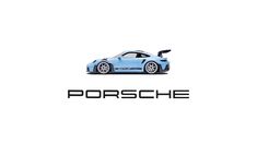 a blue porsche sports car with the word porsche on it