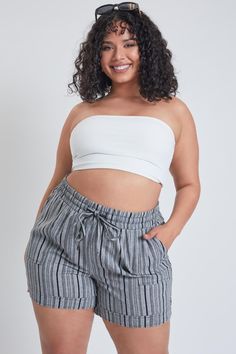 Whether you're lounging or adventuring, our Women's Plus Drawstring Waistband Linen Shorts have you covered! With two side pockets, front tie, and extra comfy elastic waistband, our shorts will give you the perfect fit - no matter where life takes you! Get ready to look stylish while living your best life! Product Details- High Rise- Elastic Waist with Tie- Side Pockets Size & Fit (Based on size 2X) - Inseam (To bottom of fray): 5” - Rise (To top edge of band): 13” - Leg Opening (Cuffed): 30”- M Adjustable Drawstring Bottoms For Vacation, Casual Adjustable Drawstring Bottoms, Casual Adjustable Bottoms With Drawstring, Casual Adjustable Shorts, Casual Adjustable Short Bottoms, Casual Adjustable Tie-side Bottoms, Ymi Jeans, Curvy Shorts, Living Your Best Life