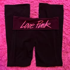 Super Cute Vs Pink Foldover Leggings! No Wear, Never Worn. Size L But Run Small, Fit A S/M Best Pink Foldover Leggings 2000s, Pink Foldover Leggings, Pink Fold Over Leggings, Love Pink Clothes, Foldover Leggings, Vs Pink Leggings, Fashion 2000s, Scene Girl, Wardrobe Makeover