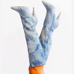 Jessica Simpson Maryeli Embellished Boot In Tie Dye Denim Size 7 Pointy Toe Cone Shaped Heel Perfect Never Worn Only Tried On Condition (There Is Some Marker Writing On The Bottom) Would Be Great For Bachelorette Parties Or Dance Parties! Kind Of A Glam Country Vibe, Like Texas Hold Em Beyonc Rhinestone Cowgirl 4” Heel Glamorous Blue Rhinestone Boots, Blue Pointed Toe Boots With Rhinestones, Blue High Heel Boots With Rhinestones, Trendy Blue Boots With Rhinestones, Blue Rhinestone Boots With Pointed Toe, Blue Rhinestone Pointed Toe Boots, Blue Rhinestone Boots For Fall, Spring Blue Boots With Rhinestones, Blue Rhinestone Boots For Spring