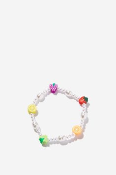 a bracelet with fruit charms on it