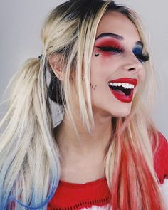 Harley Quinn Make-up, Vampire Makeup Halloween, Halloween Makeup Witch, Makeup Clown, Creative Halloween Makeup, Halloween Makeup Clown, Harley Quinn Makeup