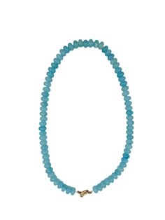 This Blue Jade Candy Necklace is the perfect addition to any jewelry collection. Made with high-quality jade and boasting a length of 15 inches, this necklace is great for layering and can easily transition from day to night. The sailor clasp allows you to add your favorite clasp, adding a unique touch to your wardrobe. Elevate your style with this elegant and versatile necklace. Blue Jade Hand-strung Jewelry, Blue Hand-strung Jade Jewelry, Hand-strung Blue Jade Jewelry, Blue Single Strand Amazonite Jewelry, Blue Amazonite Single Strand Jewelry, Blue Amazonite Jewelry With Single Strand, Blue Single Strand Bracelet Jewelry, Blue Faceted Amazonite Jewelry, Faceted Blue Amazonite Jewelry